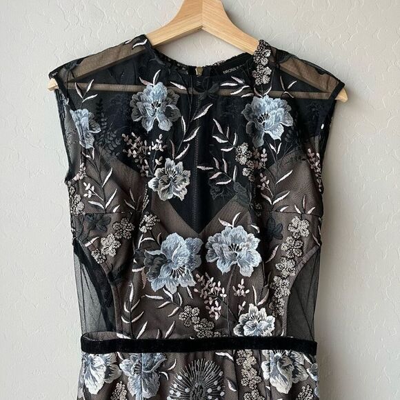 Bronx‎ & Banco Black Sheer Mesh Floral Embroidered Sheath Cocktail Dress Size 4 - Picture 3 of 10